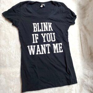 Popular Sports Black Cotton XL T-Shirt With "Blink If You Want Me" Print